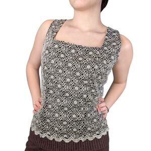 Y2K Whimsygoth Lacy Tank Top Black and White Size Large Dress Barn